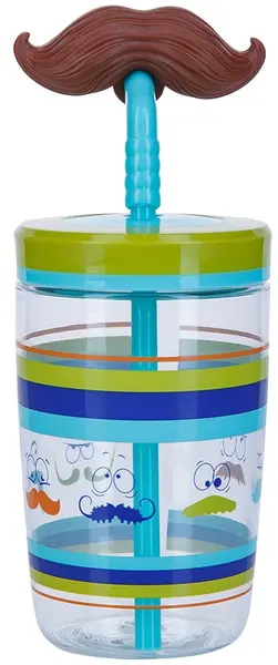 Pahar cu pai pentru copii Contigo - Electric Blue Mustache, 470 ml