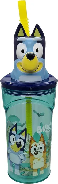 Pahar cu pai și 3D figurină Stor Bluey - 360 ml