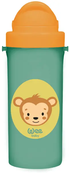 Pahar cu pai Wee Baby - Friends, 300 ml, maimuță, verde