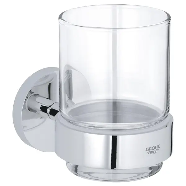 Pahar cu suport Grohe Essentials 40447001, fixare perete ascunsa, Sticla/ Crom