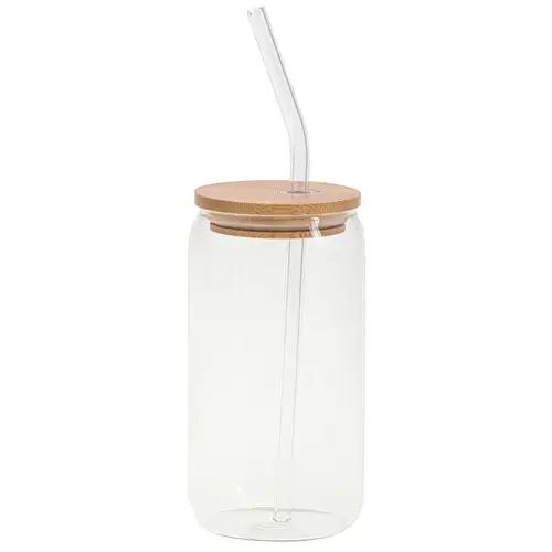 Pahar de sticla cu capac si pai Camry CR4426 (Transparent)