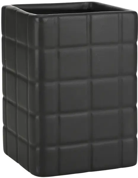 Pahar pentru periuțe de dinți Estia - Tiles, 7.5 x 7.5 x 11 cm, negru