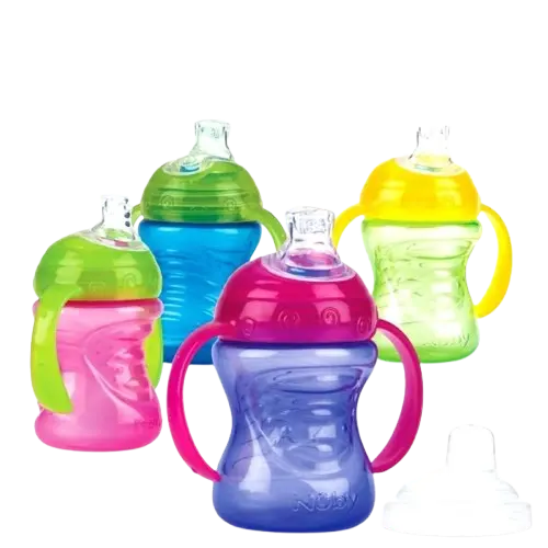 Pahar Stop Picatura cu manere si tetina +6 luni, 240ml, Nuby