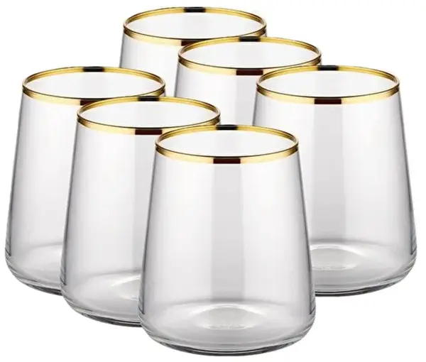 Pahare din sticlă Rakle - Avantgarde Gold Rim, set de 6, 420 ml