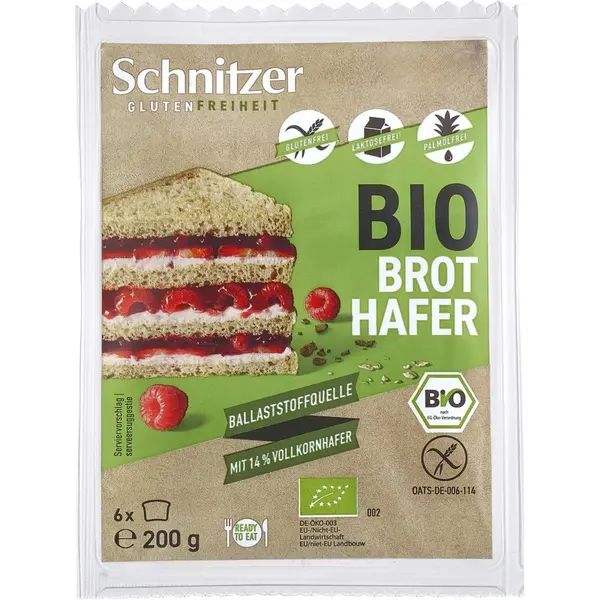 Paine din faina integrala de ovaz si fulgi de ovaz 6 felii fara gluten, eco - 200 g