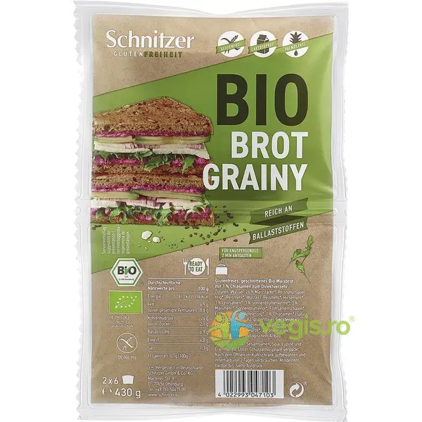 Paine Toast cu Seminte fara Gluten Ecologica/Bio 430g
