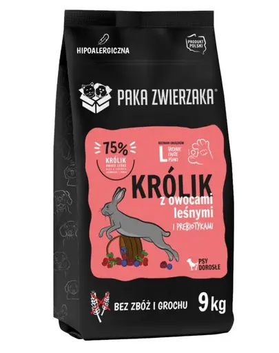 PAKA ZWIERZAKA hrană uscată pentru câini cu Iepure și fructe de pădure L 9 kg