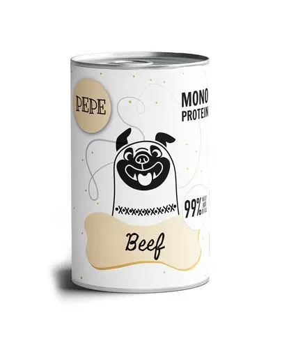 PAKA ZWIERZAKA PEPE Beef 99% Hrana umeda pentru caini, cu vita 400 g
