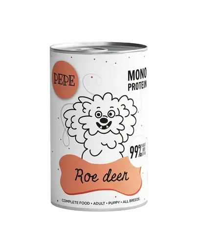 PAKA ZWIERZAKA PEPE Roe Deer 99% 400 g hrana monoproteica pentru caini, din carne de caprioara