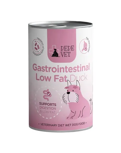 PAKA ZWIERZAKA PEPE Vet Gastrointestinal Low Fat Duck 400 g hrană umedă pentru câini, destinată susținerii sistemului digestiv
