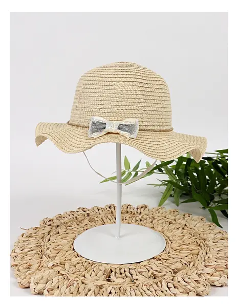 Palarie Cool Girl cu fundita, crem