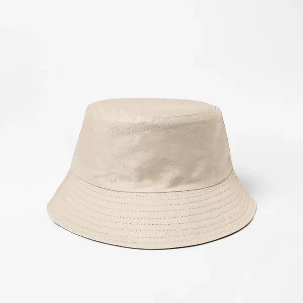 Palarie tip bucket unisex cu doua fete, bej deschis si negru, din bumbac