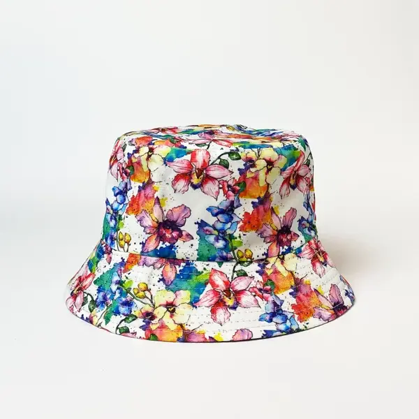 Palarie tip bucket unisex cu doua fete imprimata cu motive florale