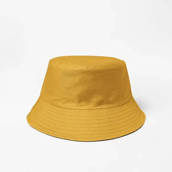 Palarie tip bucket unisex cu doua fete, mustar si negru, din bumbac
