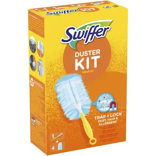 Pamatuf pentru curatarea prafului Swiffer Duster Kit Trap & Lock, 1 Maner scurt + 4 Rezerve