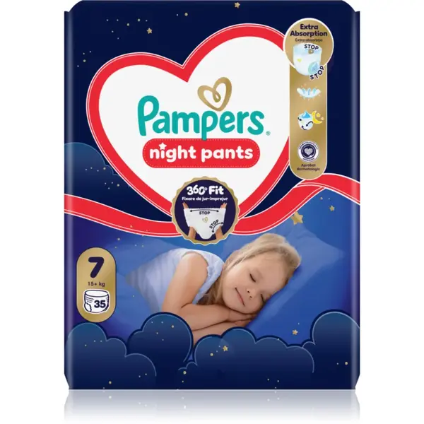 Pampers Night Pants Size 7 scutece de unică folosință tip chiloțel pentru noapte 15+ kg 35 buc