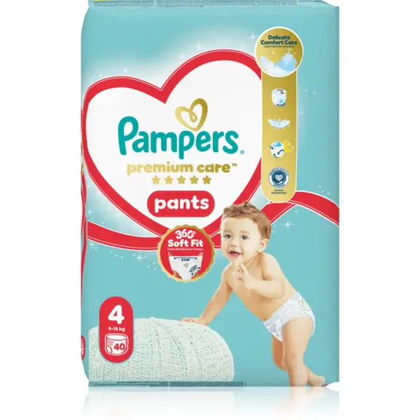 Pampers Premium Care Pants Size 4 scutece de unică folosință tip chiloțel 9-15 kg 40 buc