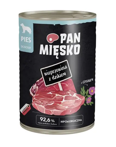 PAN MIĘSKO Carne de porc cu mistreț hrană umedă pentru câini 400 g
