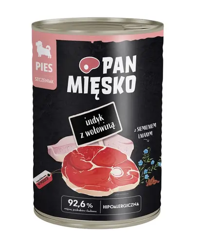 PAN MIĘSKO Curcan cu vită hrană umedă pentru căței 400 g