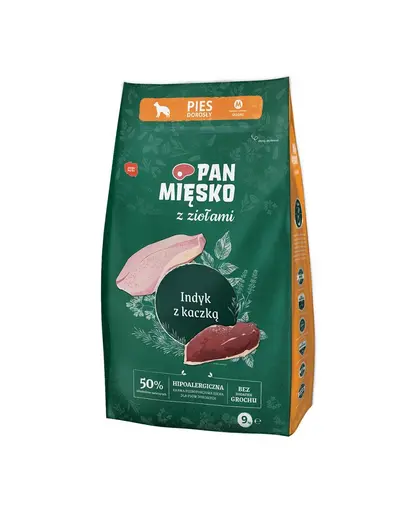 PAN MIĘSKO hrana caine talie medie, ierburi aromatice, curcan si rata M 2x9 kg