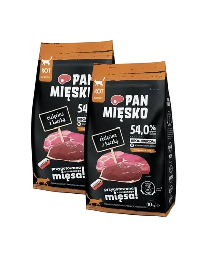 PAN MIĘSKO Hrana caini adulti talie medie cu rata si vitel 2x10kg