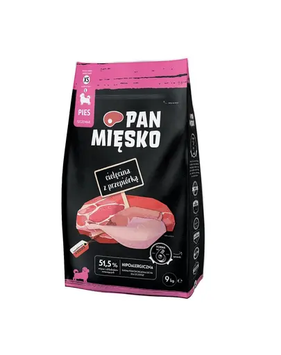 PAN MIĘSKO hrana catei si caini tineri cu vitel si prepelita XS 2x9 kg