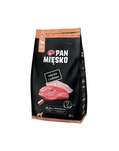 PAN MIĘSKO Hrana pentru caini de talie medie, cu curcan si vitel 2x20kg