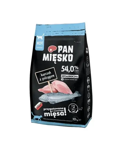 PAN MIĘSKO Hrana pisici adulte, cu pastrav si pui S 10 kg