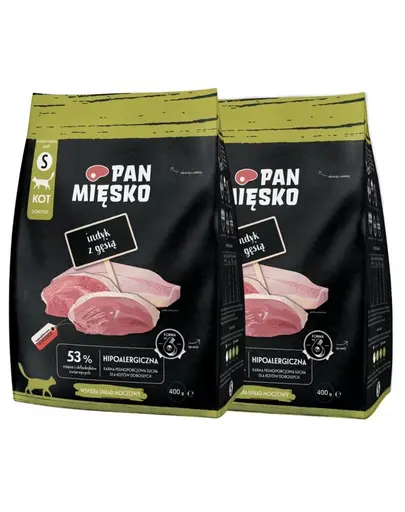 PAN MIĘSKO Hrana uscata pentru pisici, cu curcan si gasca S 2x400 g