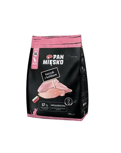 PAN MIĘSKO Pui cu iepure pentru pisoi crochete XS 400 g