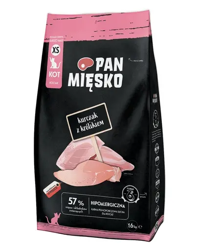 PAN MIĘSKO Pui cu iepure pentru pisoi hrană uscată crochete XS 1,6 kg