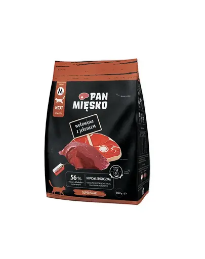 PAN MIĘSKO Sac de hrană pentru pisici, vită cu căprioară M 400 g