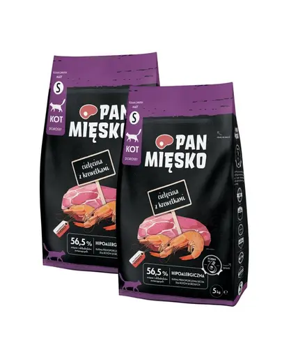PAN MIĘSKO Sac hrana pisici cu vitel si creveti S 2x5 kg