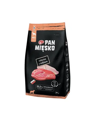 PAN MIĘSKO Sac hrana uscata caini talie foarte mare, cu vitel si curcan 20kg