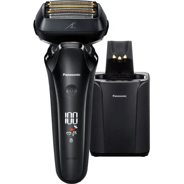 Panasonic Aparat de ras cu 6 lame Panasonic, ES-LS9A-K803, cu cel mai avansat motor si senzor de barba, statie de incarcare/curatare, Negru