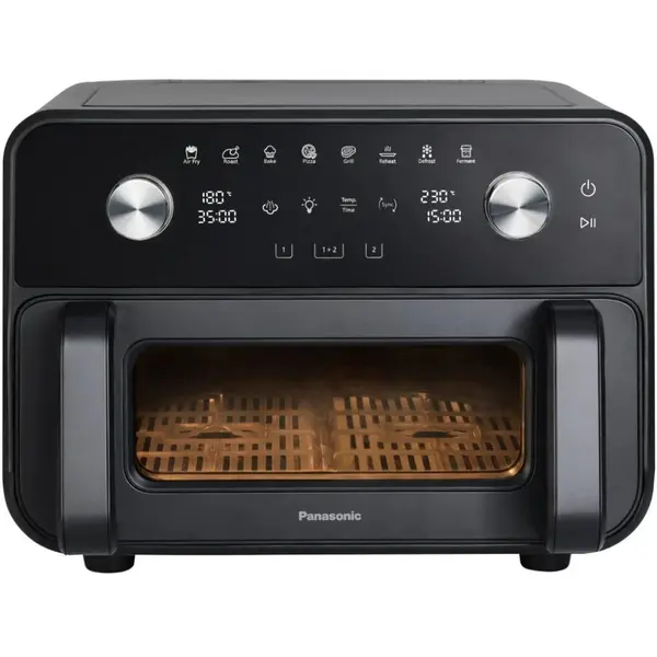 Panasonic Friteuza cu aer cald Flex Air Panasonic NF-BC1000KXE, 9.6l, 2450 W, 2 zone independente, gatire cu abur, Rezervor pentru abur 200 ml, Fereastra supraveghere, Negru