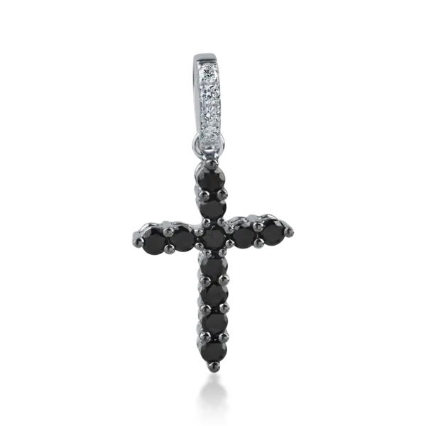 Pandant cruce din aur alb negru cu diamante negre de 0.3ct si diamante incolore de 0.05ct