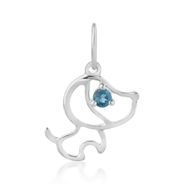 Pandantiv catelus pentru copii din aur alb cu topaz de 0.04ct