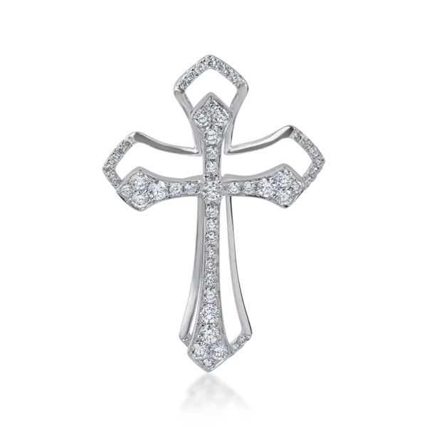 Pandantiv cruce din aur alb cu diamante de 0.8ct