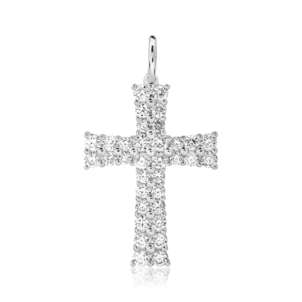 Pandantiv cruce din aur alb cu diamante de 1.19ct