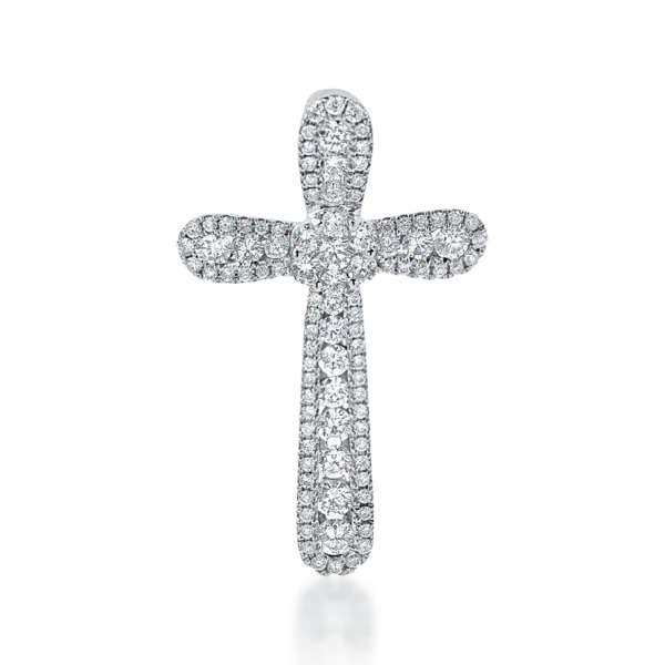 Pandantiv cruce din aur alb cu diamante de 1ct