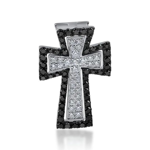 Pandantiv cruce din aur alb-negru cu diamante negre de 0.32ct si diamante de 0.15ct