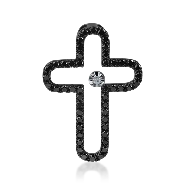 Pandantiv cruce din aur alb-negru cu diamante negre si incolore de 0.5ct
