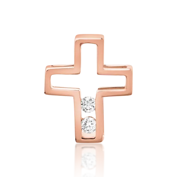 Pandantiv cruce din aur roz cu diamante de 0.029ct