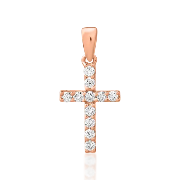 Pandantiv cruce din aur roz cu diamante de 0.121ct