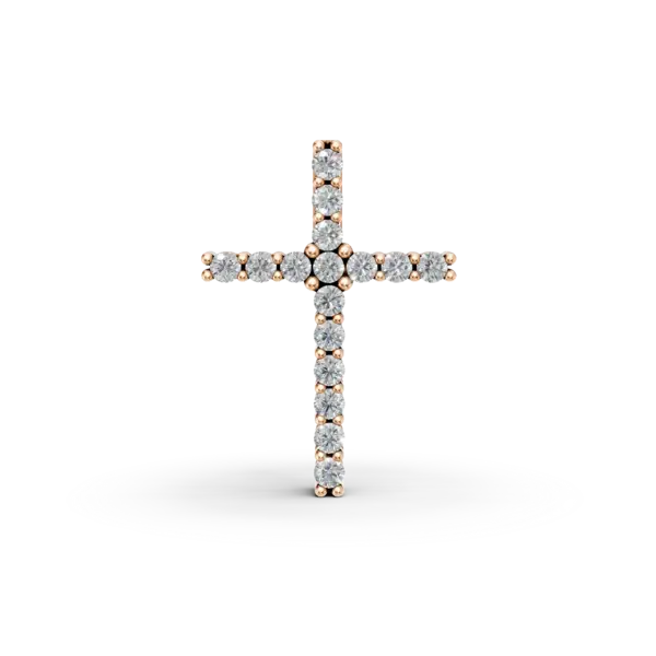 Pandantiv cruce din aur roz cu diamante de 0.1ct