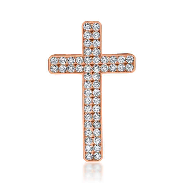 Pandantiv cruce din aur roz cu diamante de 0.89ct