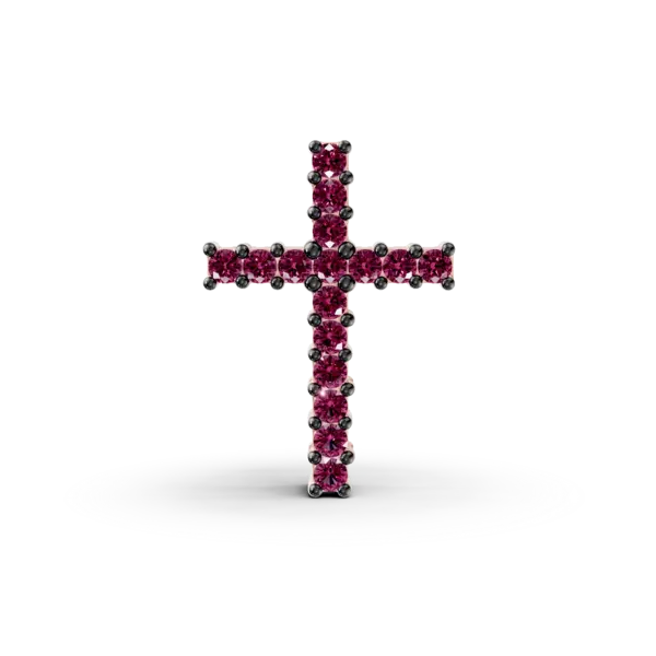 Pandantiv cruce din aur roz cu rubine de 0.17ct