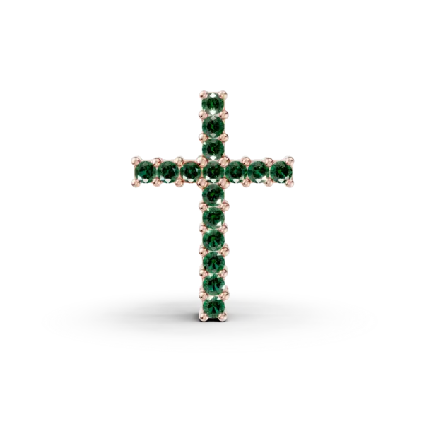 Pandantiv cruce din aur roz cu smaralde de 0.15ct