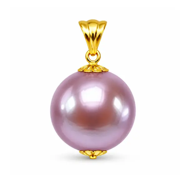 Pandantiv cu Perla Edison Lavanda Rara 12,5-13 mm si Aur Galben 14K (aur 585) KASKADDA